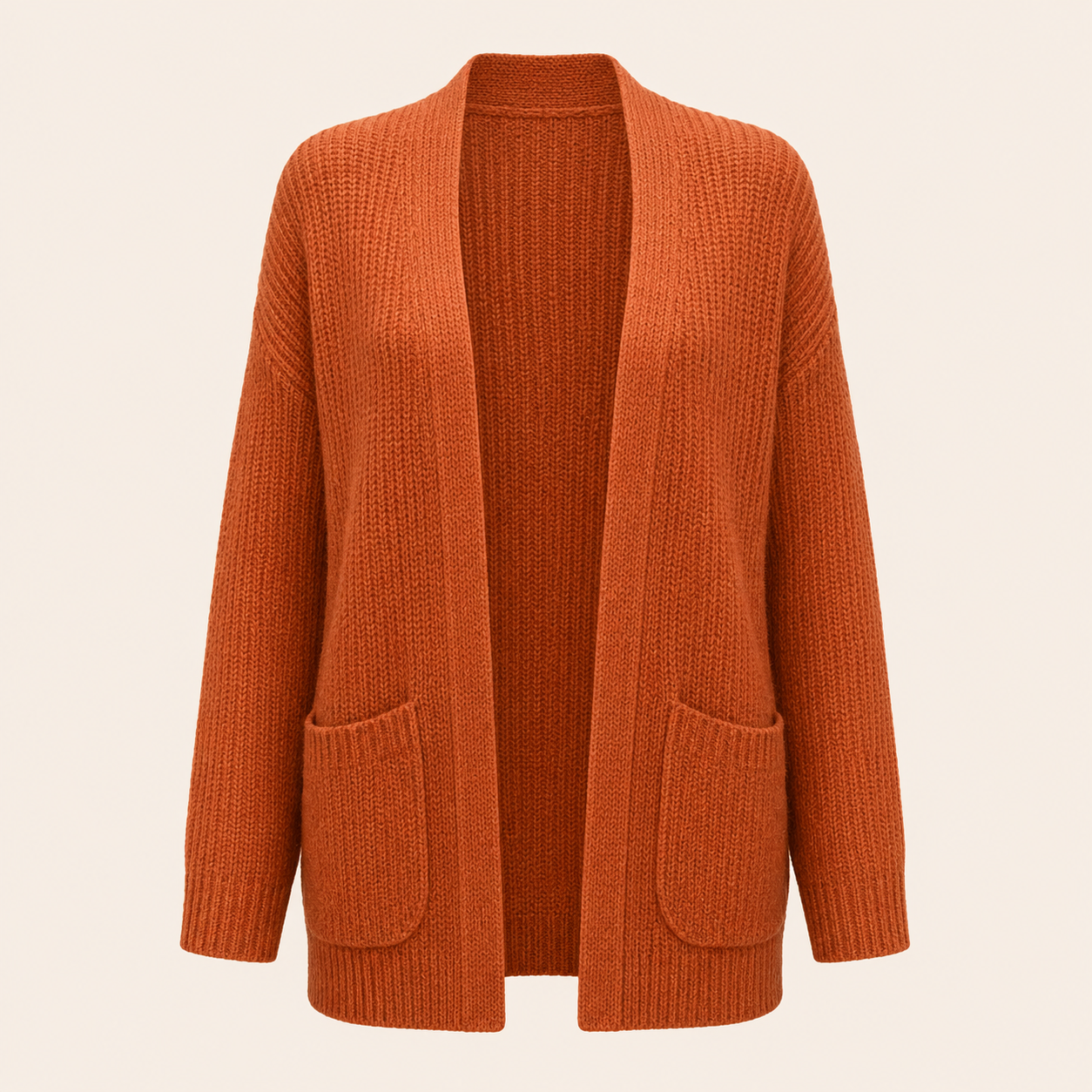 Warm Open Front Knit Cardigan with Pockets
