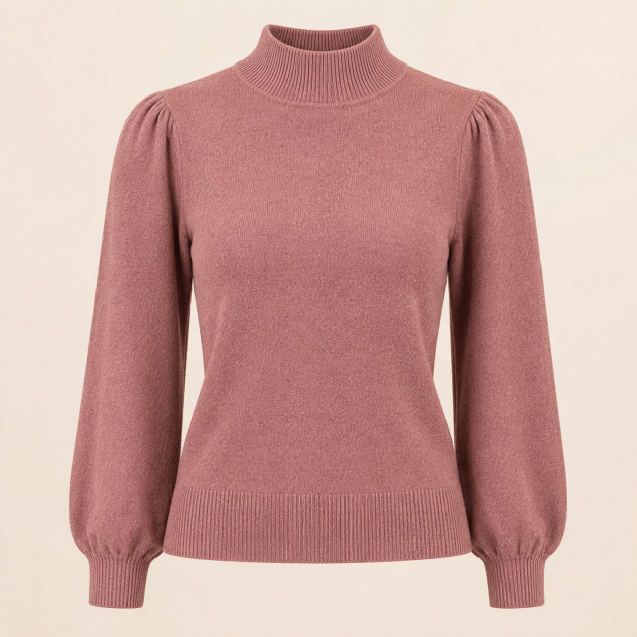 Elegant Puff Sleeve Mock Neck Sweater