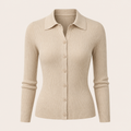 Button-Up Ribbed Knit Polo Sweater