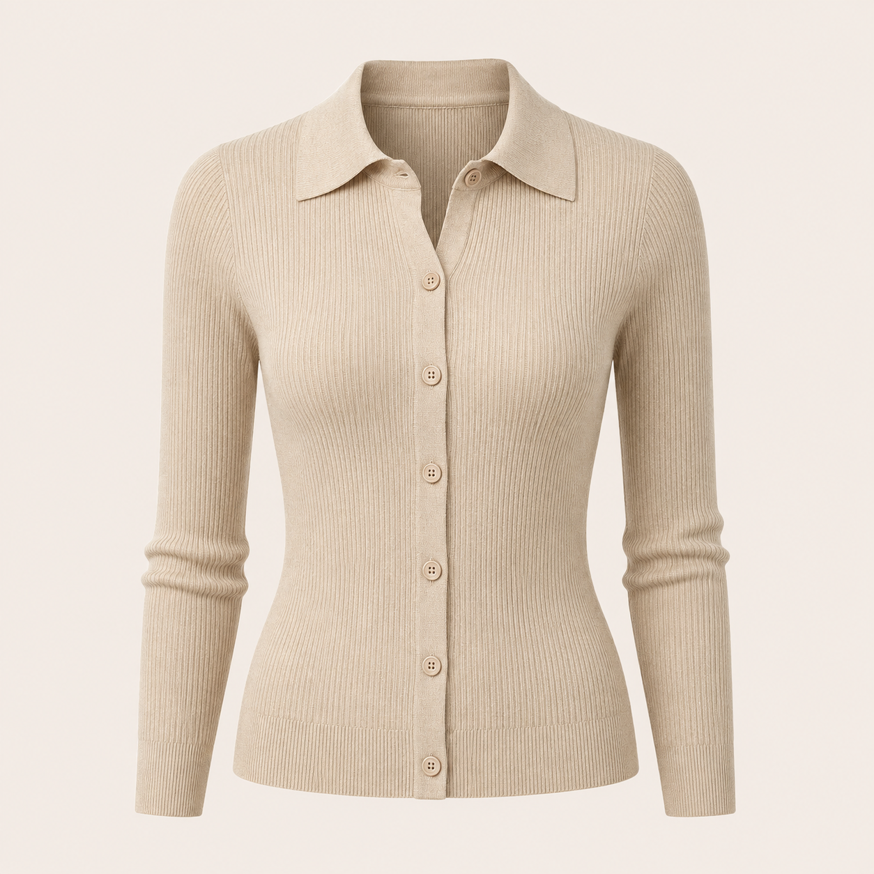 Button-Up Ribbed Knit Polo Sweater