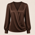 Elegant Satin V-Neck Long Sleeve Blouse