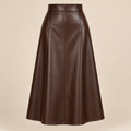 Faux Leather A-Line Midi Skirt