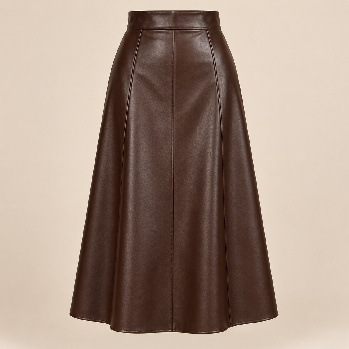 Faux Leather A-Line Midi Skirt